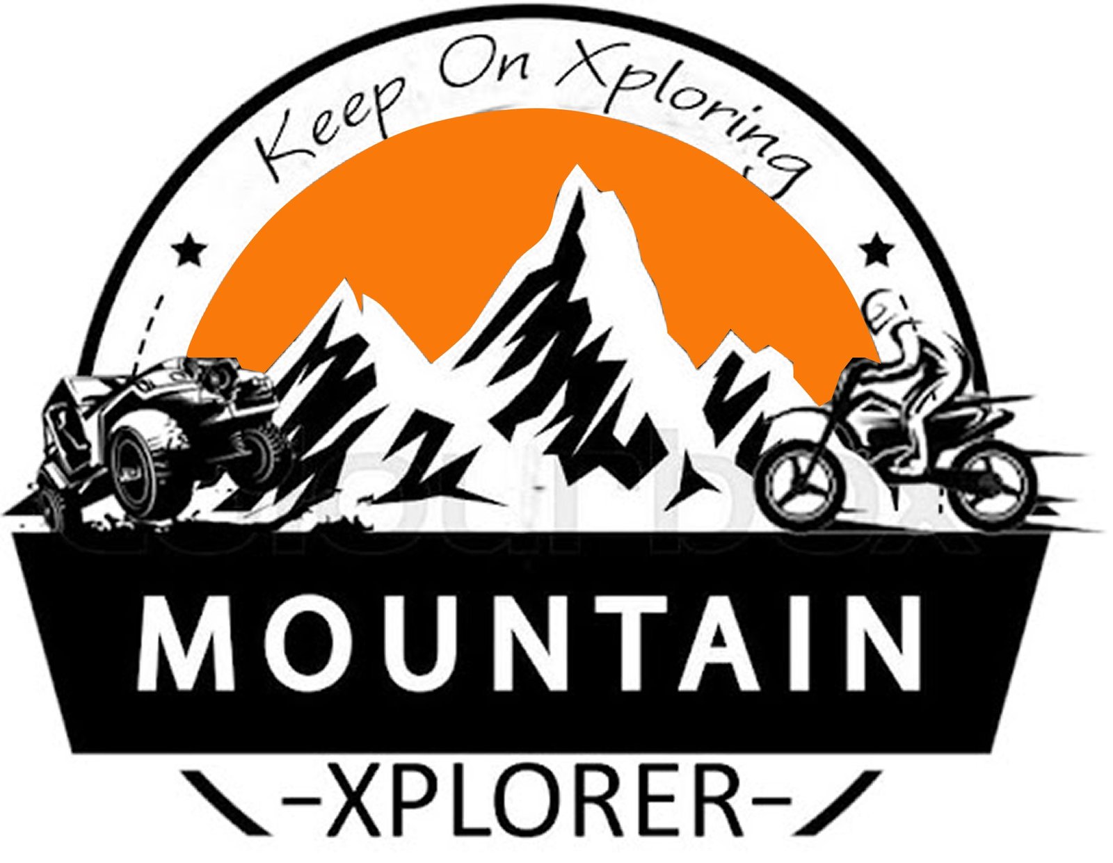 logo of mountainxplorer with icons of mountain Bikes & ATV