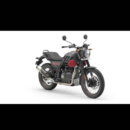 Royal Enfield Scram 411 motorcycle, black with red accent
